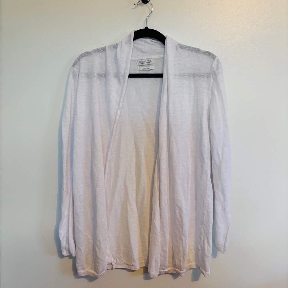 Rachel Zoe white light weight linen cardigan, size tag cut away. Bust is 1